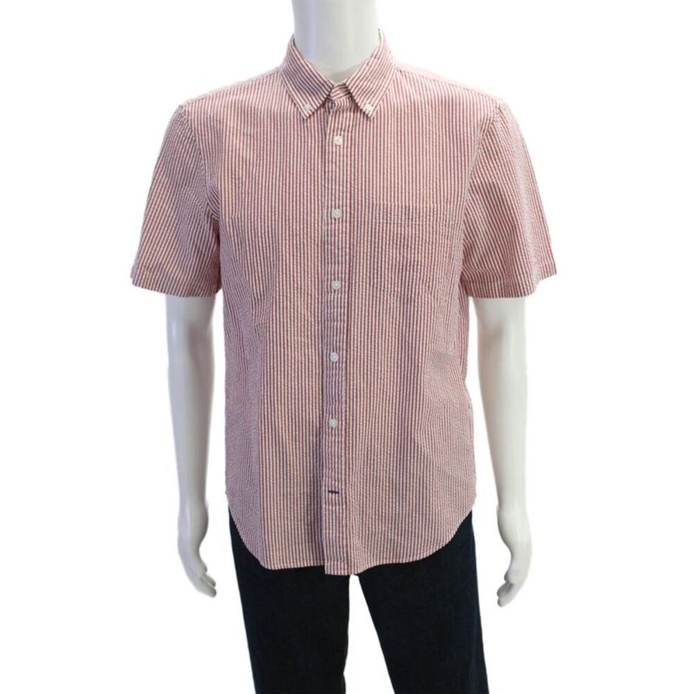 Club Monaco Mens Striped Slim Fit Button Up Shirt Red Size M